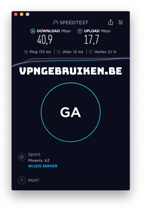 Snelheidstest PureVPN server Verenigde Staten - https://vpngebruiken.be